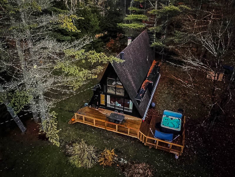 Aerial view of the A-Frame cabin