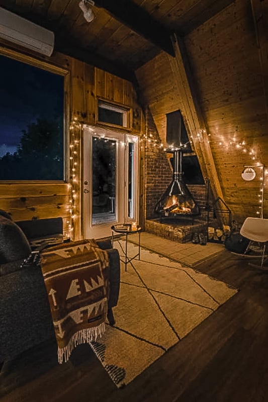 Cozy vibes inside the A-Frame cabin