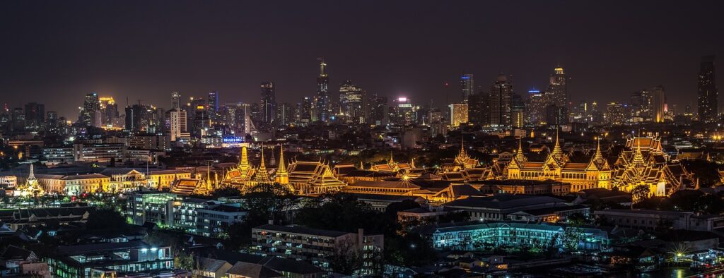 nighttime skyline of bangkok, digital nomad destination
