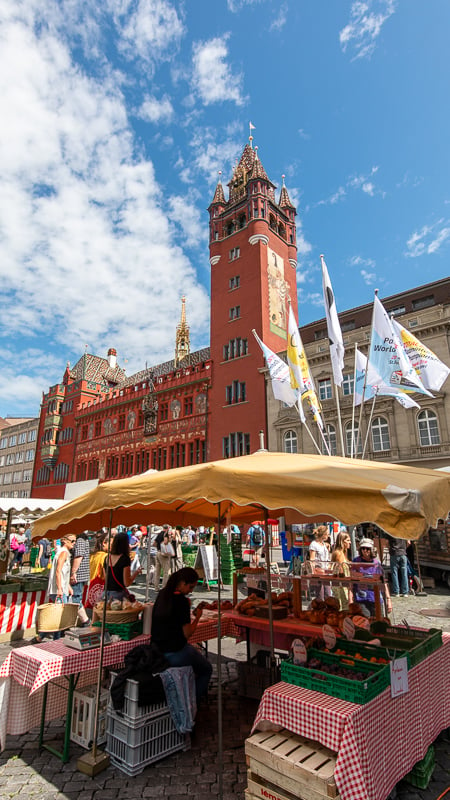 The Rathaus and adjacent Marktplatz are must-see sights in the heart of Basel.
