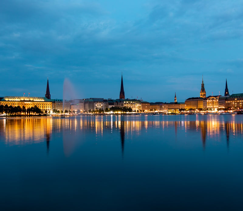 One of the top things to see and do in Hamburg is to catch the sunset from the Binnenalster.