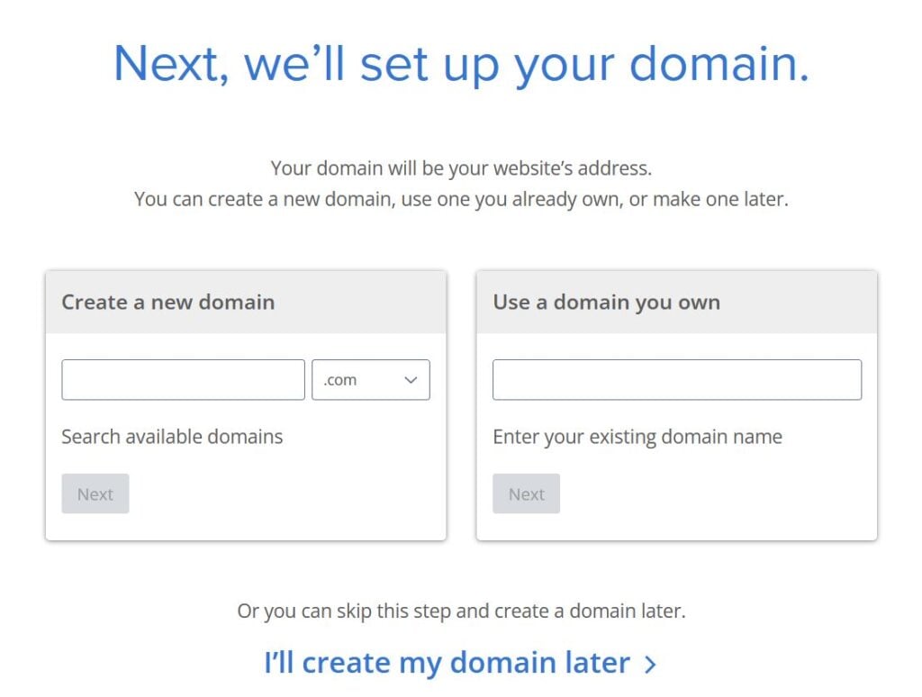 Screenshot Bluehost website page for domain creation or migration