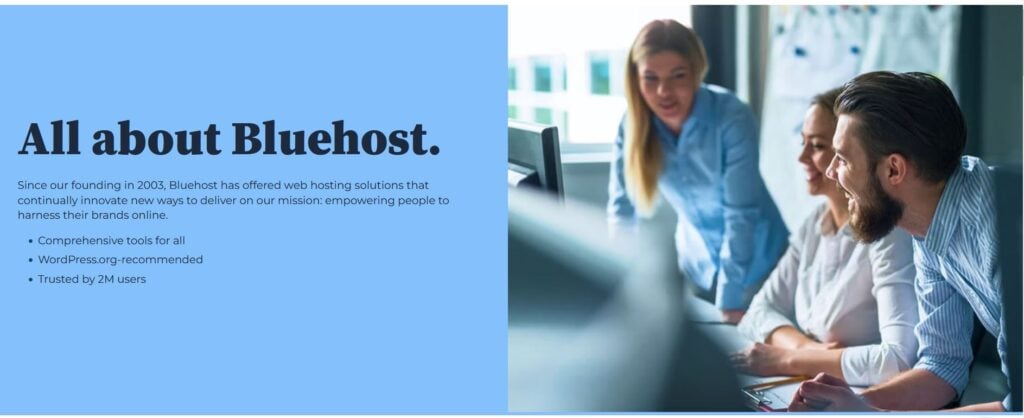 Screenshot of Bluehost about page