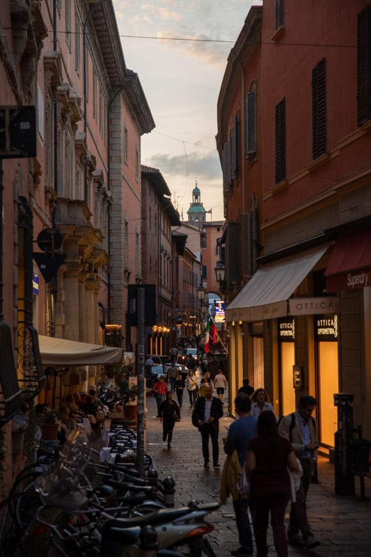 Shopping street in Bologna, with some of the best gelaterias