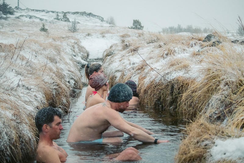 Cold immersion in Iceland during a Wim Hof Retreat.