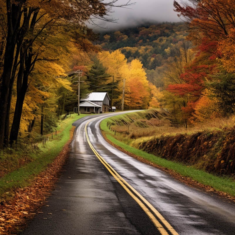 Scenic drive through breathtaking landscapes during fall foliage season