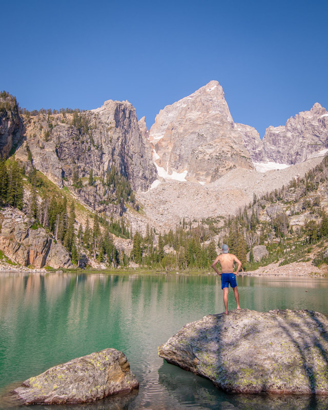 Jumping into an ice cold lake in Grand Teton National Park