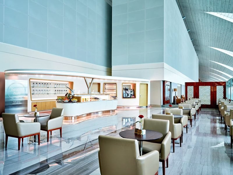 The luxurious feel of Emirates Business Class is noticeable at the airport. 