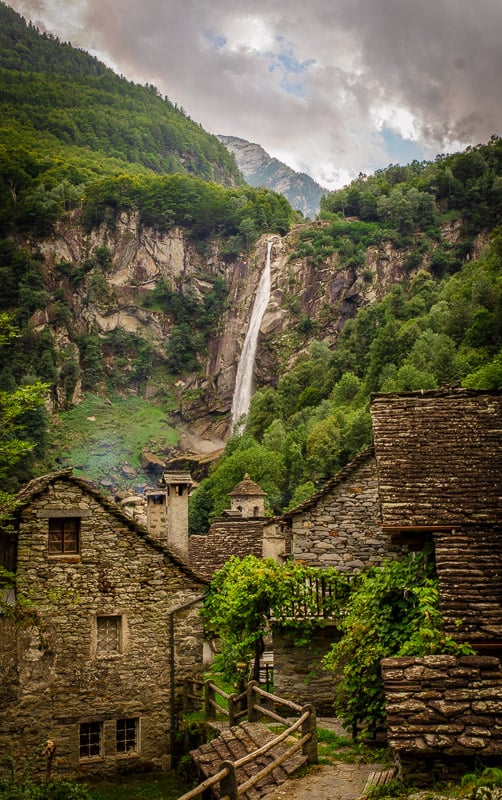 Epic waterfall in Foroglio, Switzerland.