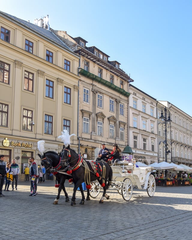 Horse-drawn carriages in Krakow, Poland
