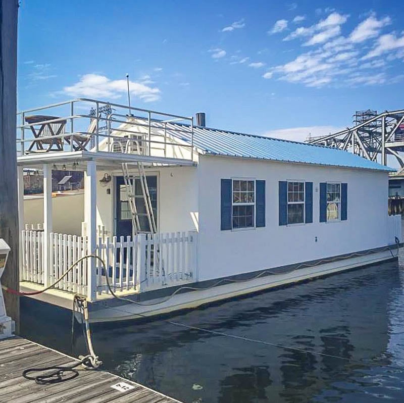 This floating home in RI is among the best houseboat rentals in New England
