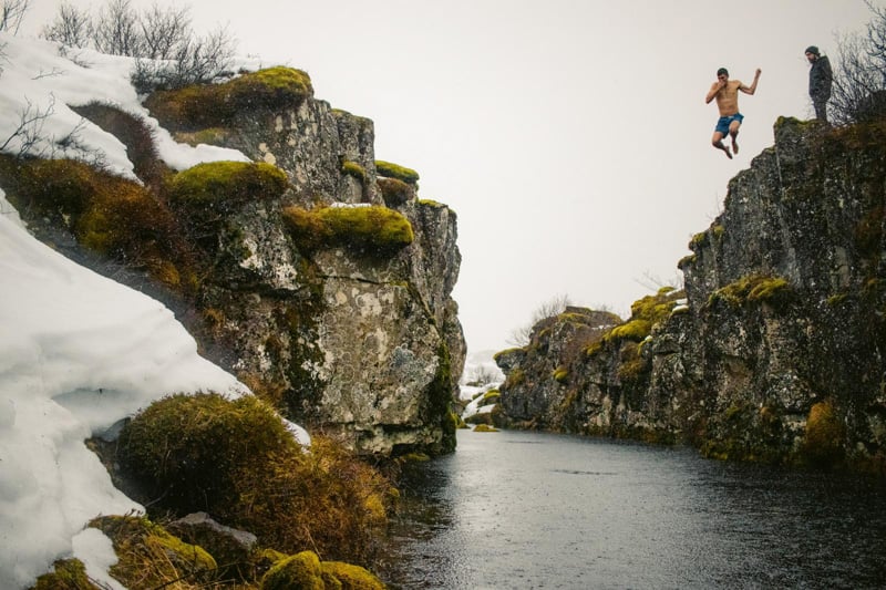 Me jumping into ice cold water during a recent Wim Hof retreat in Iceland.