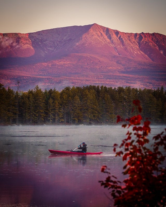 Kayaking with views of Mount Katahdin in Northern Maine