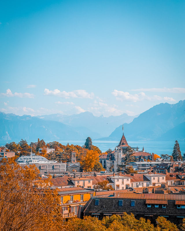 Lausanne's skyline with mountains in the background