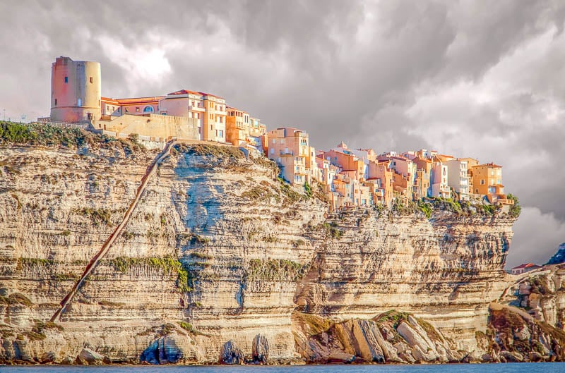 Bonifacio is a medieval town in Corsica that dangles above the cliffs