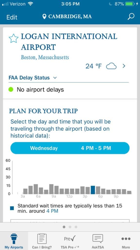 MyTSA is a very useful app and one of the best travel hacks for flying