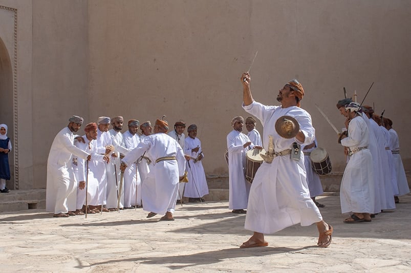 Nizwa Fort is a worthwhile attraction in Oman for multiple reasons. The traditional Omani sword dance is one of them.