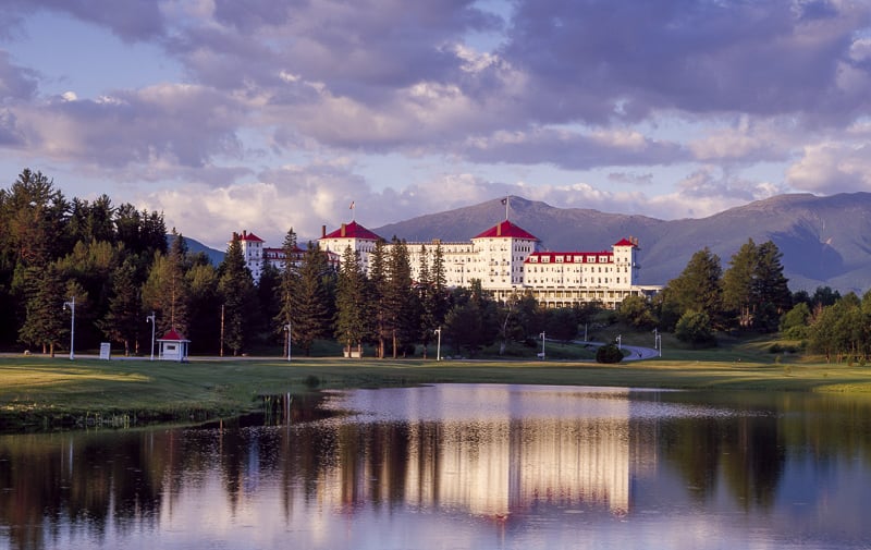 The Omni Mount Washington Resort is a great place to stop by for lunch, a drink, and to admire its splendid property.