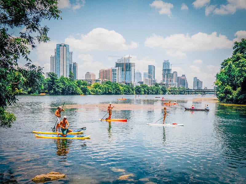 Paddle boarding in Austin is a must when you're thinking about where to go with friends