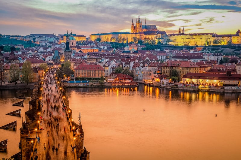 Prague's Castle stands tall amid the city's colorful skyline.
