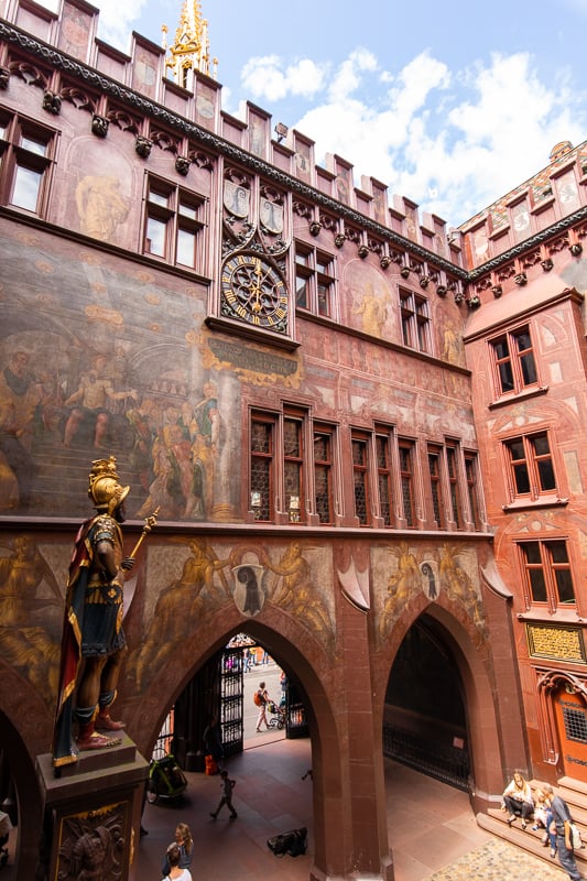 Inside the courtyard, there’s an impressive statue of Munatius Plancus, the founder of the first Roman settlement in the Basel region.
