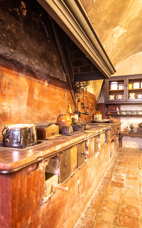 An old, traditional Italian kitchen found inside the Rocca di Dozza.