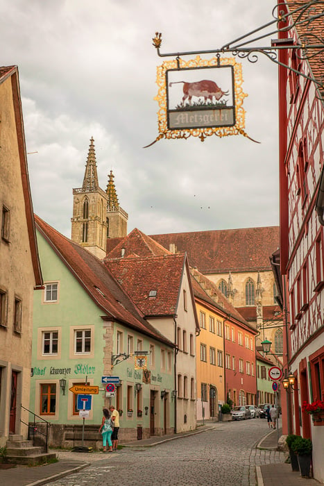 Beautiful streets are sprawled around St. Jacob's church in Rothenburg ob der Tauber, ideal for capturing the perfect Instagram photo.