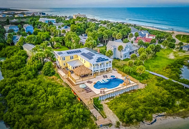Aerial view of this incredible waterfront villa.