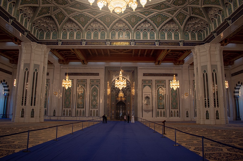 The main prayer hall of the Sultan Qaboos Grand Mosque.