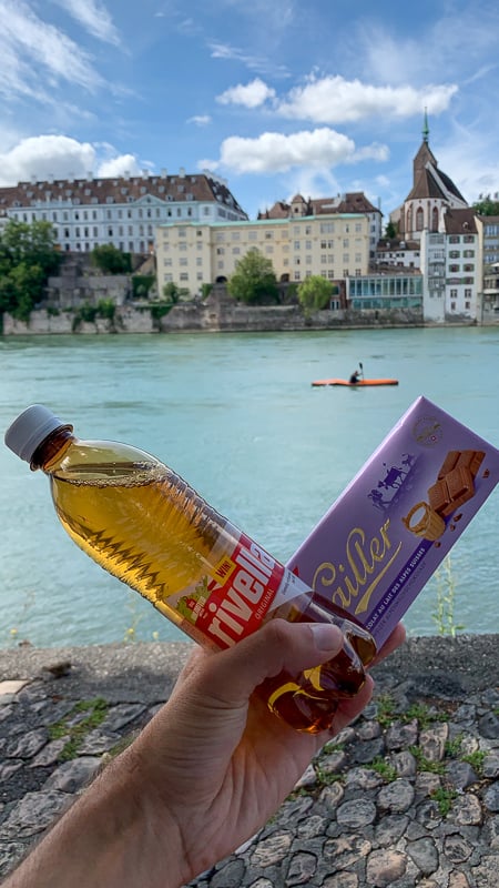 Here are a few of my favorite things I can't resist when I visit Switzerland: Rivella (soft drink), Cailler (chocolate bar), and Butterzopf (bread).