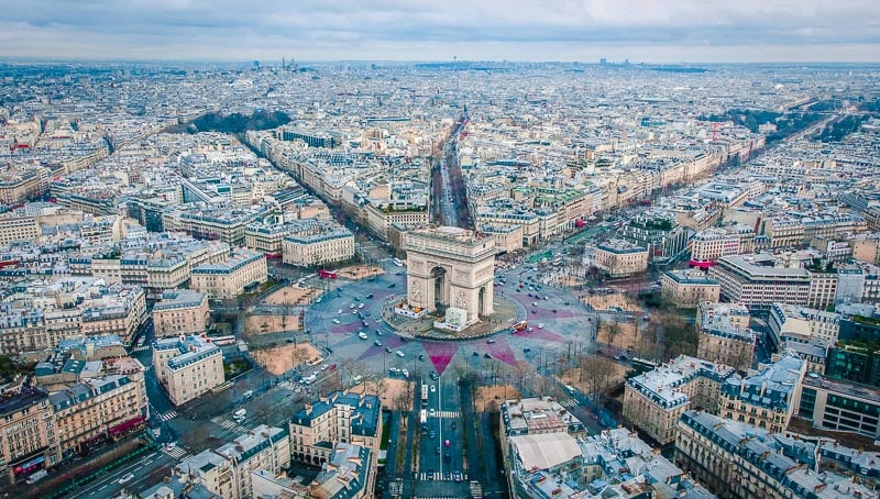 The Arc de Triomphe is the focal point of Paris.
