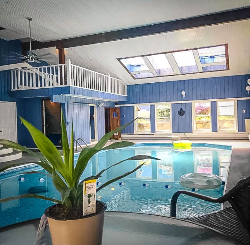 Enjoy this New England Airbnb during the winter, when you can soak in the beautiful indoor pool