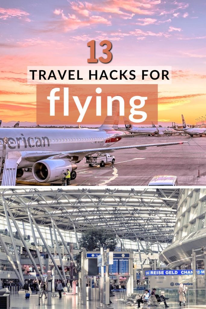 Travel hacks for flying pinterest image