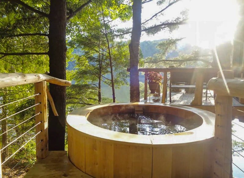 What better way to relax on vacation than a hot tub? This is one of the top treehouse rentals in New England