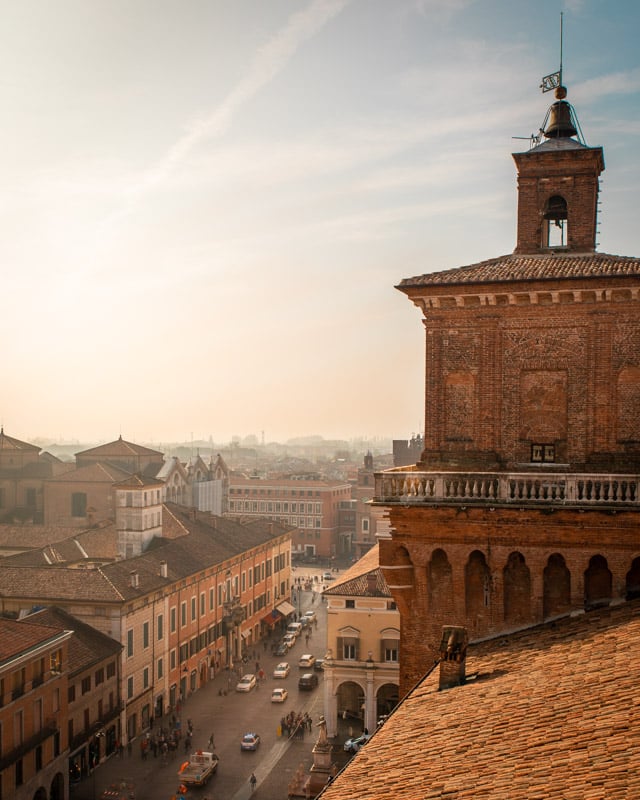 View over Ferrara from Castello Estense on a day trip from Bologna