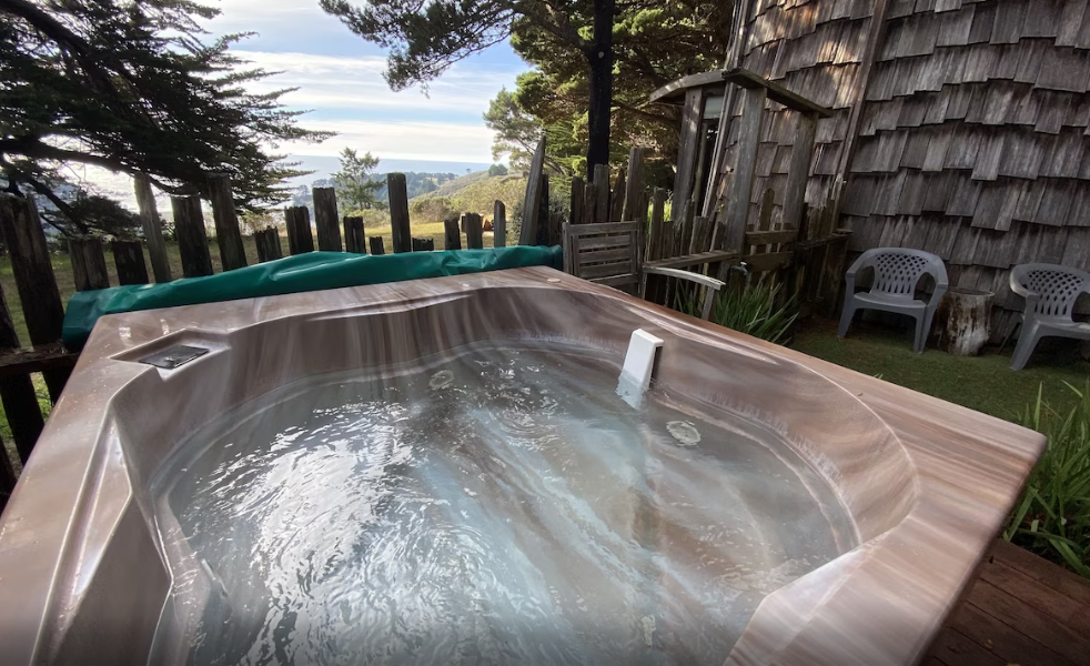 Outdoor spa hot tub with a view