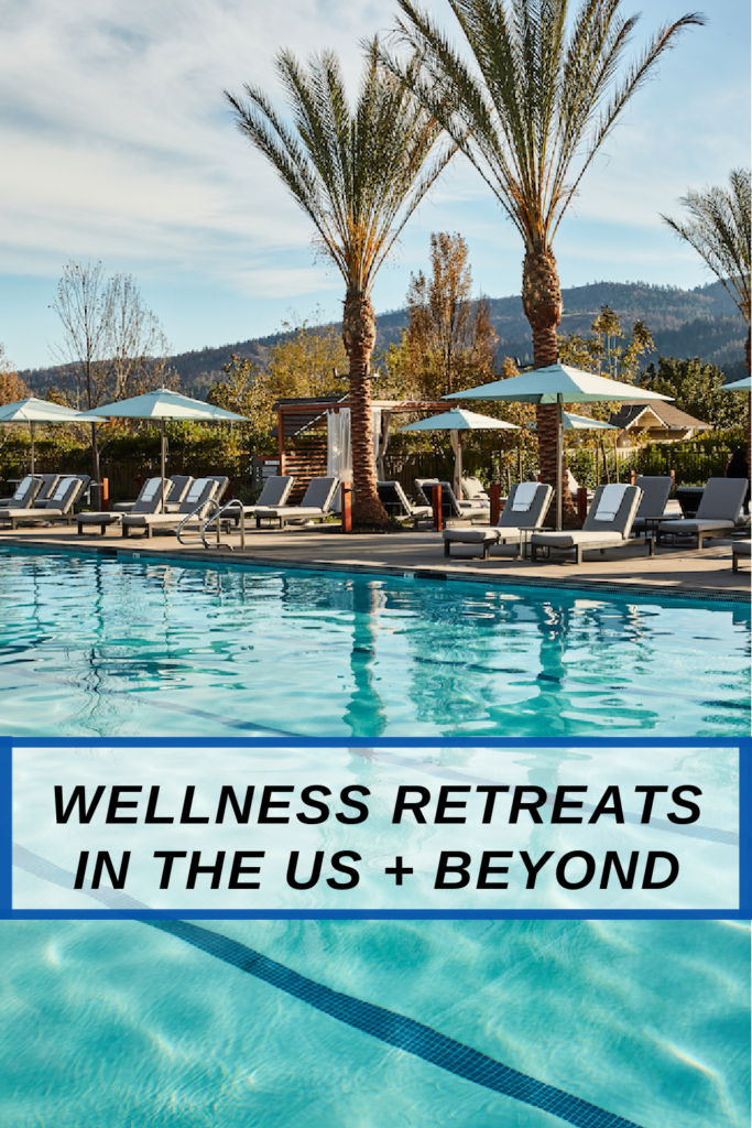 The top wellness retreats in the US have pools with palm trees and lounge chairs.