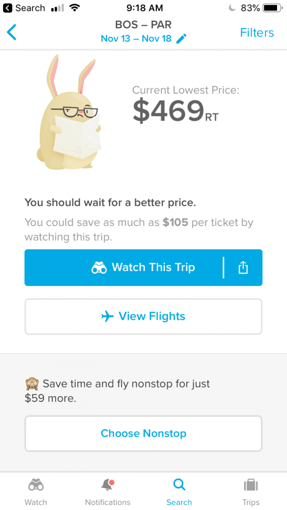 Hopper Price alerts are very insightful and accurate